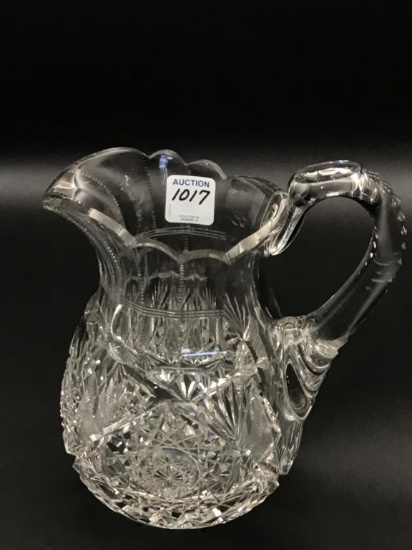 Heavy Cut Glass Pitcher (7 1/2 Inches Tall)