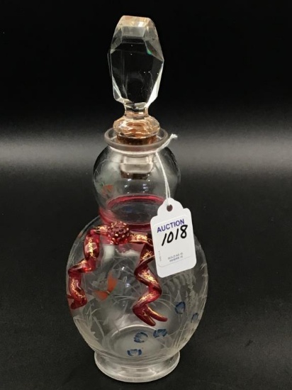 Glass Bottle w/ Etched Butterfly Floral Design