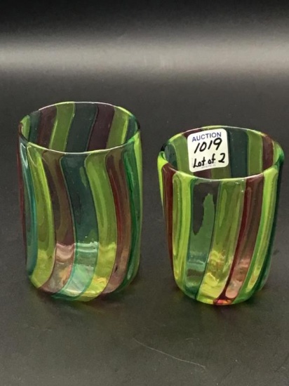 Lot of 2 Hand Blown Art Glass Tumblers