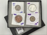 Lot of 4 Coins Including 1853 One Cent,
