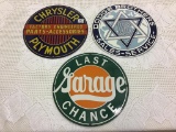 Lot of 3 Sm. Round Contemp. Porcelain Signs