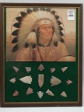 Unknown Frame of Arrowheads w/ Indian Chief