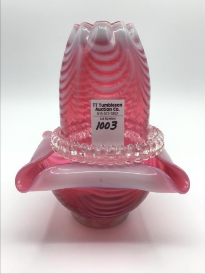 Cranberry Opalescent Three Piece  Fairy Lamp