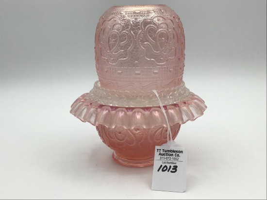 Fenton Pink Opalescent Three Piece Fairy Lamp