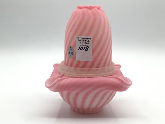 Fenton Pink Striped  Three Piece Fairy Lamp w/