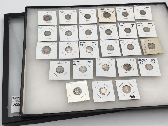 Collection of 26 Silver Barber Dimes Including