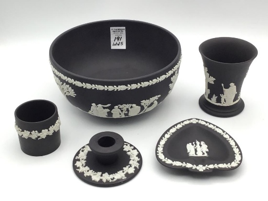 Lot of 5 Black & White Wedgwood Pieces-England