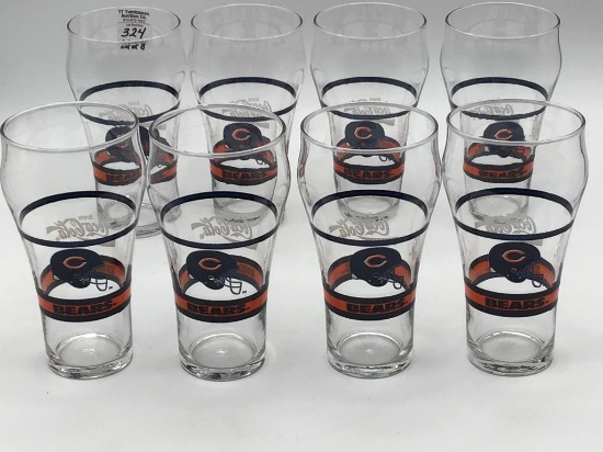 Lot of 8 NFL Chicago Bears Coca Cola Glasses