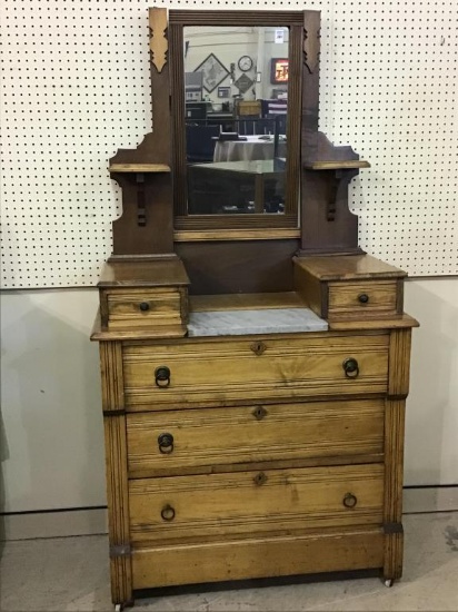 Antique Dresser w/ Mirror, Hanky Boxes, Marble