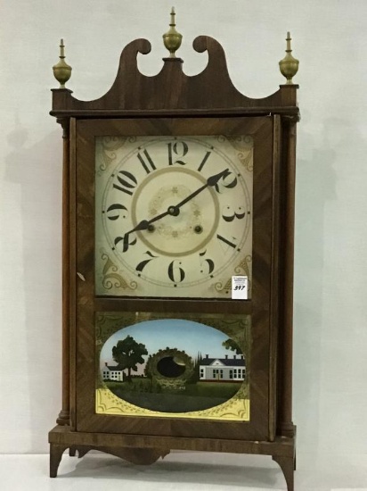 Lg. Antique Keywind Clock w/ Painted Tablet