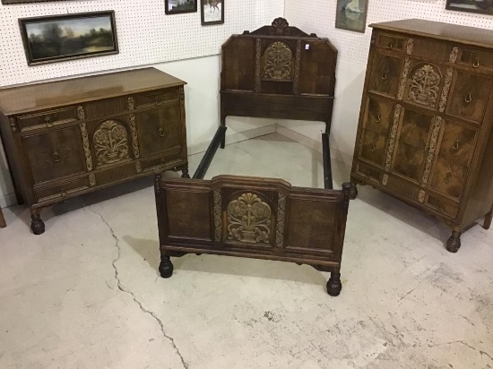 Ornate Vintage Three Piece Matching Bedroom Set