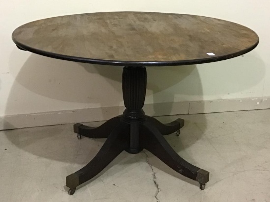Lg. Pedestal Vintage Wood Round Table