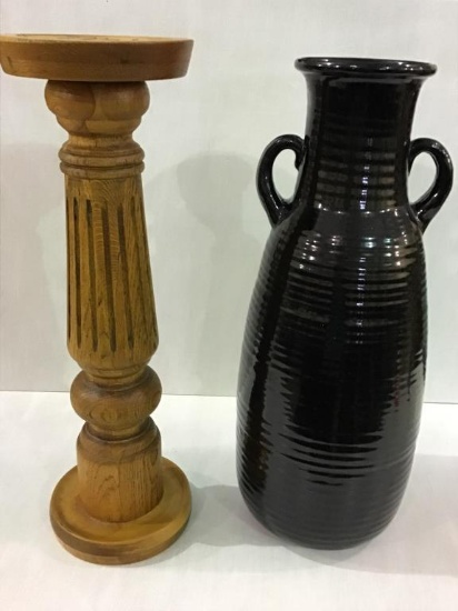 Lot of 2 Including Lg Double Handle Floor Vase-