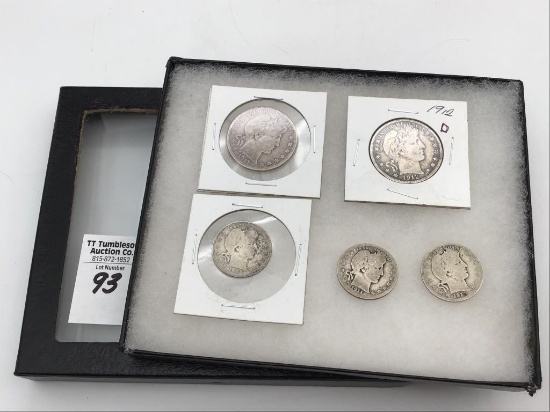 Collection of 5 Barber Coins Including