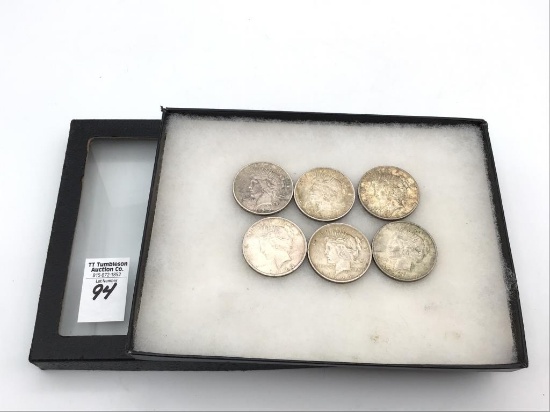 Collection of 6 Silver Peace Dollars