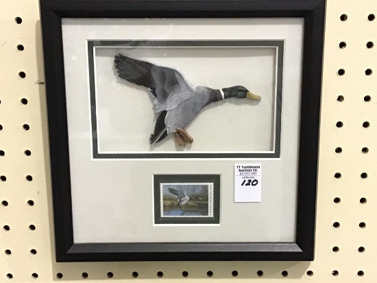 Sm. Framed Ducks Unlimited 2002 Stamp w/ Carved