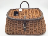 Vintage Wicker & Leather Fishing Creel Basket