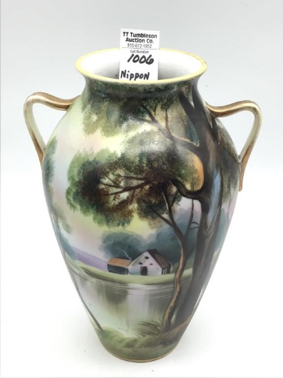 Hand Painted Nippon Dbl Handled Vase