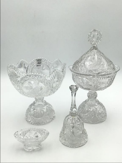 Lot of 4 Glassware Pieces w/ Bird Design