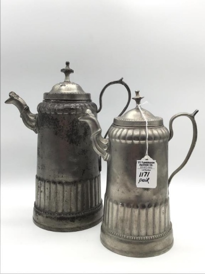 Antique Pair of Matching German Pewter Teapots