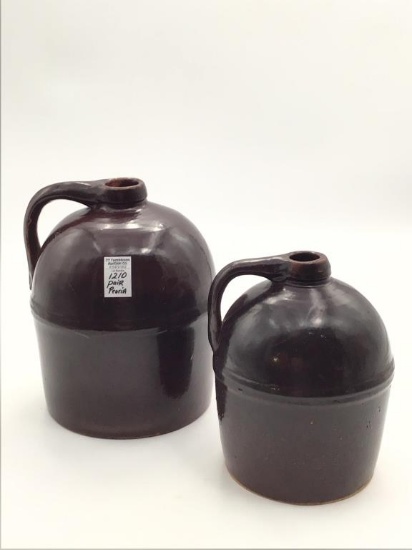 Pair of Bottom Marked Peoria Pottery Jugs-