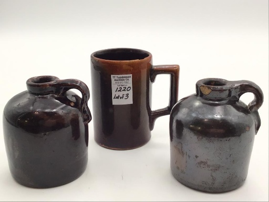 Lot of 3 Including 2-Sm. Brown Crock Jugs