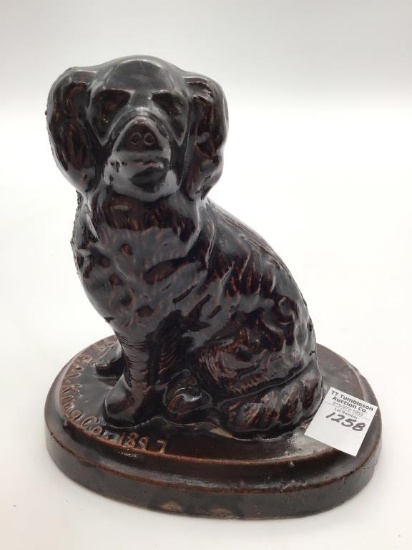 Heavy Brown Glaze Pottery Dog-Bottom