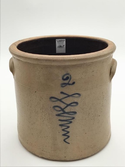 2 Gal Salt Glaze Crock w/ Cobalt Blue Design