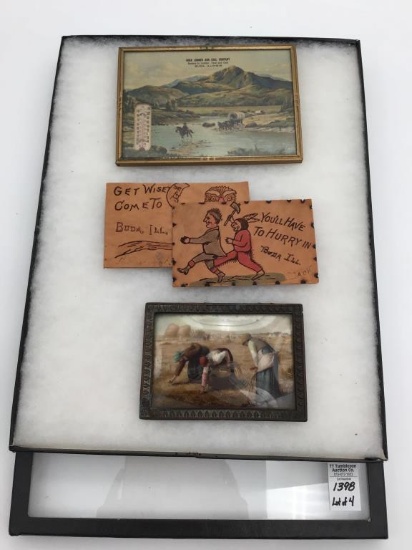 Lot of 4 Including 2-Leather Postcards Buda, IL,