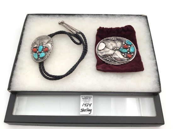 Men's Lg. Sterling SIlver & Turquoise Bolo