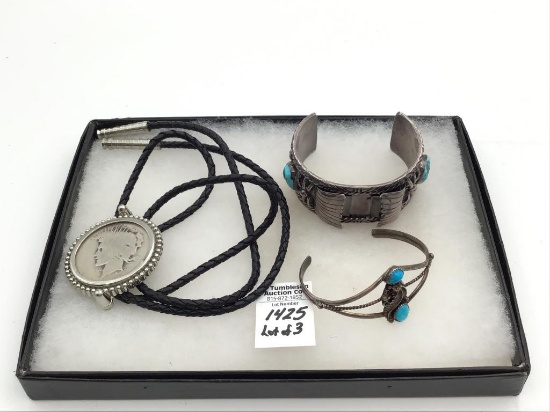 Lot of 3 Including Un-marked Turquoise Bracelet,