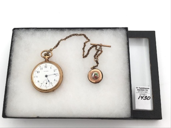Gold Waltham 15 Jewel Open Face Pocket Watch