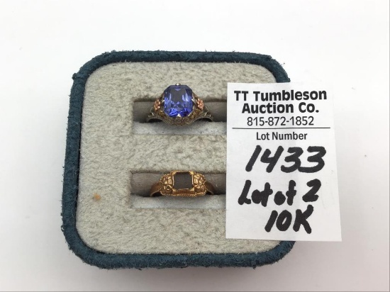 Lot of 2 10K Gold Rings-One w/