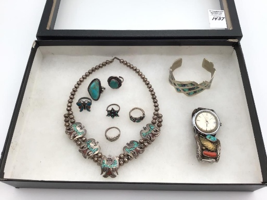 Group of Silver & Turquoise Jewelry-Some