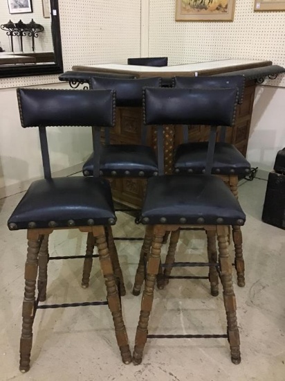 Wood Carved Vintage Bar w/ Marble Top