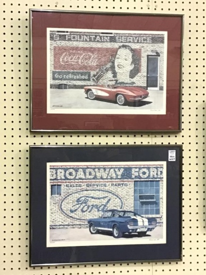 Lot of 2 Contemp. Framed Collector Car Prints-