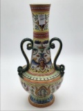 Lg. Decorated Dbl Handled Pottery Vase (18 Inches