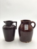 Lot of 2 Brown Glaze Pitchers Including One