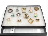 Collection of Christmas Pins & Earrings