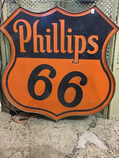 Very Lg. Double Sided Metal Phillips 66 Sign