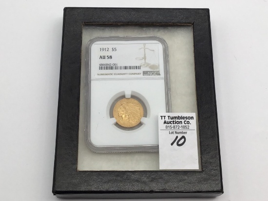 Graded 1912 AU58 Five Dollar Indian Head Gold