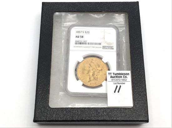 Graded 1857-S AU58 Liberty Head 20 Dollar