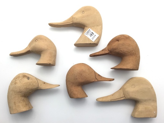 Lot of 6 Wood Carved Duck Heads Only
