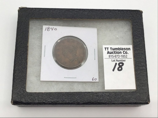 1840 Liberty Head Lg. One Cent Coin