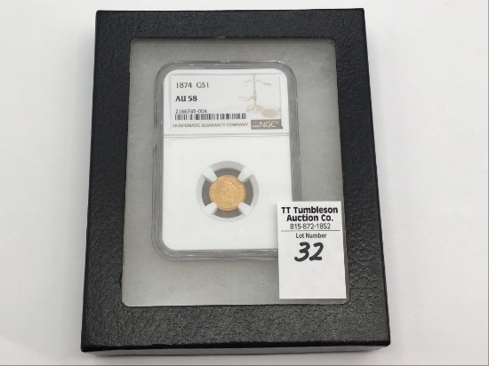 Graded 1874-G AU-58 One Dollar Liberty Gold Dollar