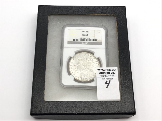 Graded 1886 MS63 Morgan Silver Dollar by NGC