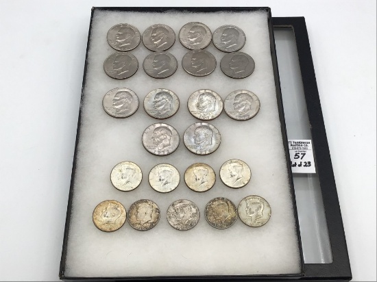 Lot of 23 Coins Including 14 Ike Dollars &