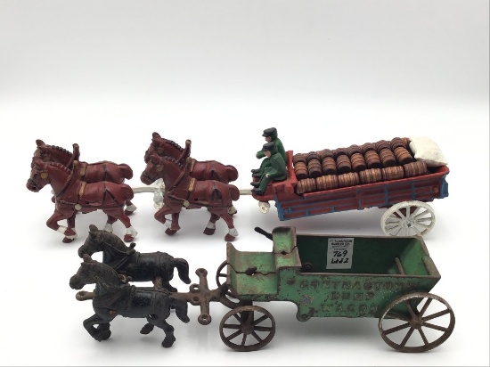 Lot of 2 Including Horse Drawn Iron Wagon
