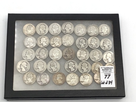 Collection of 34 Silver Washington Quarters
