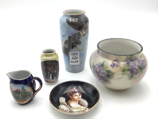 Lot of 5 Sm. Painted Pieces Including Bird